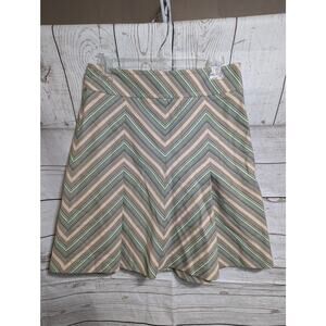 LOFT Women's Size 4 Midi Skirt Tan Green Blue Brown Cream Striped Side‎ Zip